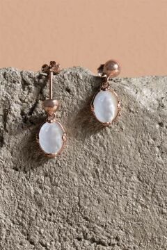Sedef Taşlı Minimal Gümüş Kadın Küpe Rose Rengi