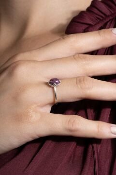 Doğal Yakut Taşlı Minimal Gümüş Ayarlanabilir Kadın Yüzük