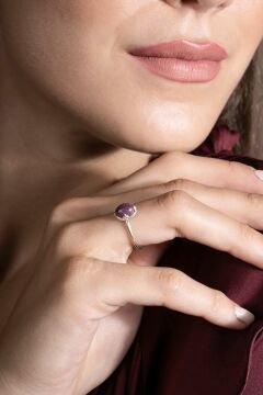 Doğal Yakut Taşlı Minimal Gümüş Ayarlanabilir Kadın Yüzük