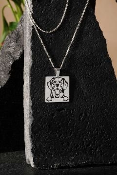 Sevimli Köpek Model Siyah Mineli Gümüş Kolye
