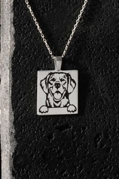 Sevimli Köpek Model Siyah Mineli Gümüş Kolye