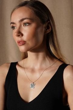 Sevimli Köpek Model Siyah Mineli Gümüş Kolye