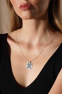 Sevimli Köpek Model Siyah Mineli Gümüş Kolye