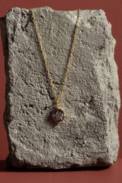 Mistik Topaz Taşlı Minimal Gümüş Kadın Kolye Altın Rengi