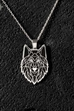 Kurt Model Siyah Mineli Gümüş Kolye