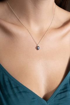 Mistik Topaz Taşlı Minimal Gümüş Kadın Kolye Gümüş Rengi