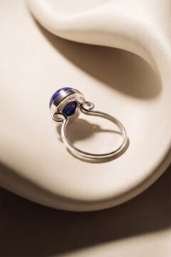 Luna Model Doğal Lapis Lazuli Taşlı Gümüş Kadın Yüzük 20 - Gümüş Rengi