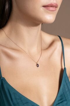 Mistik Topaz Taşlı Minimal Gümüş Kadın Kolye Rose Rengi