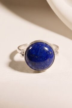 Luna Model Doğal Lapis Lazuli Taşlı Gümüş Kadın Yüzük 21 - Gümüş Rengi