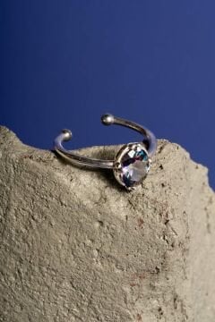 Mistik Topaz Taşlı Minimal Gümüş Ayarlanabilir Kadın Yüzük