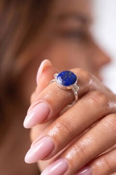Luna Model Doğal Lapis Lazuli Taşlı Gümüş Kadın Yüzük 23 - Gümüş Rengi