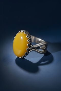 Lale Model Sarı Akik Taşlı El İşi Gümüş Yüzük