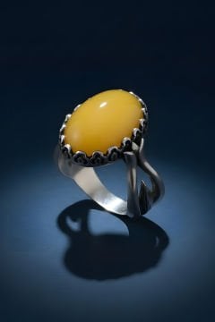 Lale Model Sarı Akik Taşlı El İşi Gümüş Yüzük