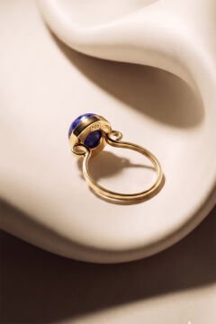 Luna Model Doğal Lapis Lazuli Taşlı Gümüş Kadın Yüzük 10 - Altın Rengi
