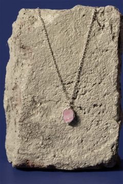 Pembe Kuvars Taşlı Minimal Gümüş Kadın Kolye