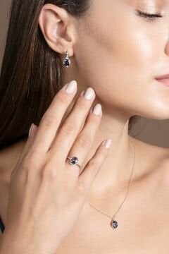 Mistik Topaz Taşlı Minimal Gümüş Kadın Takı Seti