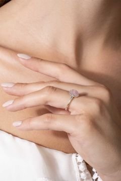 Pembe Kuvars Taşlı Minimal Gümüş Ayarlanabilir Kadın Yüzük