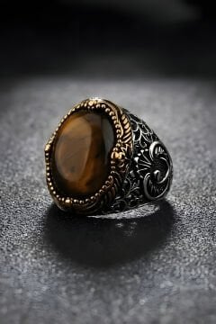 Hünkar Model Kaplangözü Taşlı Gümüş Erkek Yüzük