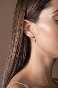 Pembe Kuvars Taşlı Minimal Gümüş Kadın Küpe