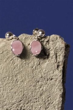 Pembe Kuvars Taşlı Minimal Gümüş Kadın Küpe