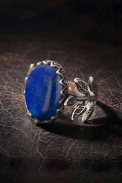 Sarmaşık Model Lapis Lazuli Taşlı El İşi Yüzük 11 - Gümüş Rengi