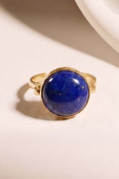 Luna Model Doğal Lapis Lazuli Taşlı Gümüş Kadın Yüzük 25 - Altın Rengi