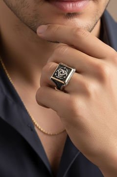 Kare Model Teşkilat-ı Mahsusa Armalı Gümüş Yüzük