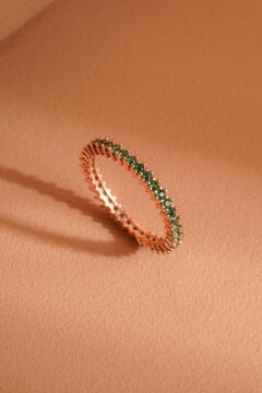 Zümrüt Renk Zirkon Taşlı Tek Sıra Tamtur Gümüş Yüzük 16 - Rose Rengi