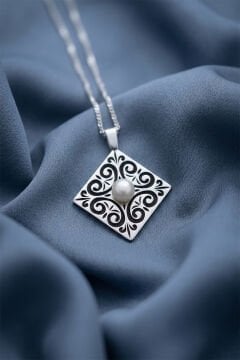 Özel Tasarım Doğal İnci Taşlı Kadın Gümüş Kolye