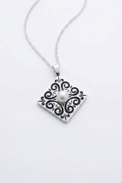 Özel Tasarım Doğal İnci Taşlı Kadın Gümüş Kolye