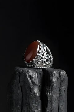 Har-ı Aşk Model El İşi Akik Taşlı Gümüş Yüzük