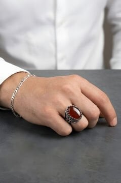 Har-ı Aşk Model El İşi Akik Taşlı Gümüş Yüzük