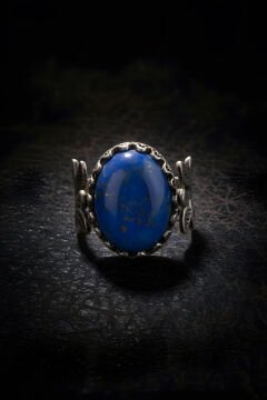 Sarmaşık Model Lapis Lazuli Taşlı El İşi Yüzük 21 - Gümüş Rengi
