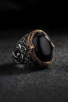 Hünkar Model Oniks Taşlı Gümüş Erkek Yüzük