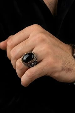 Hünkar Model Oniks Taşlı Gümüş Erkek Yüzük
