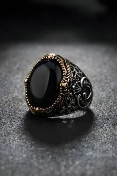 Hünkar Model Oniks Taşlı Gümüş Erkek Yüzük