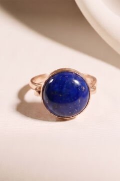 Luna Model Doğal Lapis Lazuli Taşlı Gümüş Kadın Yüzük 16 - Rose Rengi