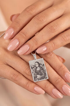 Mona Lisa Tablosu Model Gümüş Kolye