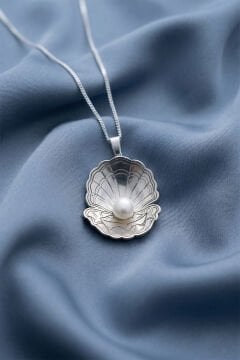 Özel Tasarım İsritidye İçine Doğal İnci Taşlı Gümüş Kolye