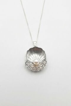 Özel Tasarım İsritidye İçine Doğal İnci Taşlı Gümüş Kolye