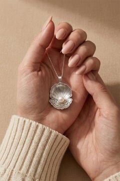 Özel Tasarım İsritidye İçine Doğal İnci Taşlı Gümüş Kolye