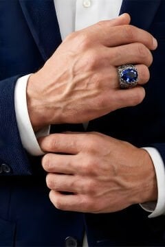 Erzurum Kalem İşçiliği Saltanat Model Safir Zirkon Taşlı Erkek Yüzük