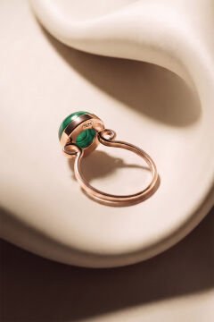 Luna Model Doğal Malakit Taşlı Gümüş Kadın Yüzük 19 - Rose Rengi