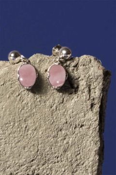 Pembe Kuvars Taşlı Minimal Gümüş Kadın Küpe Gümüş Rengi