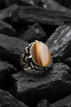 Kalem İşleme Kaplangözü Taşlı Erkek Yüzüğü