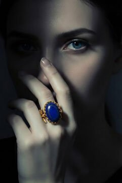 Sarmaşık Model Lapis Lazuli Taşlı El İşi Yüzük 14 - Altın Rengi