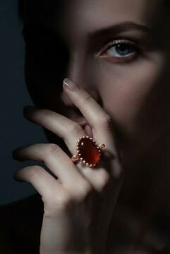 Sade Model Akik Taşlı El İşi Gümüş Yüzük 23 - Rose Rengi
