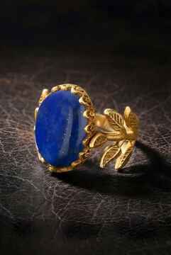 Sarmaşık Model Lapis Lazuli Taşlı El İşi Yüzük 19 - Altın Rengi