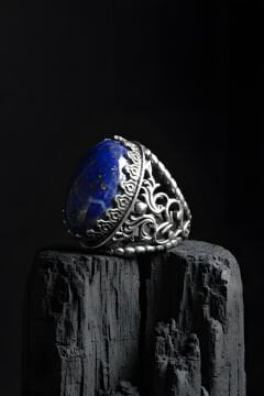 Har-ı Aşk Model El İşi Lapis Lazuli Taşlı Gümüş Yüzük