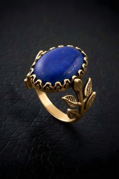 Sarmaşık Model Lapis Lazuli Taşlı El İşi Yüzük 22 - Altın Rengi